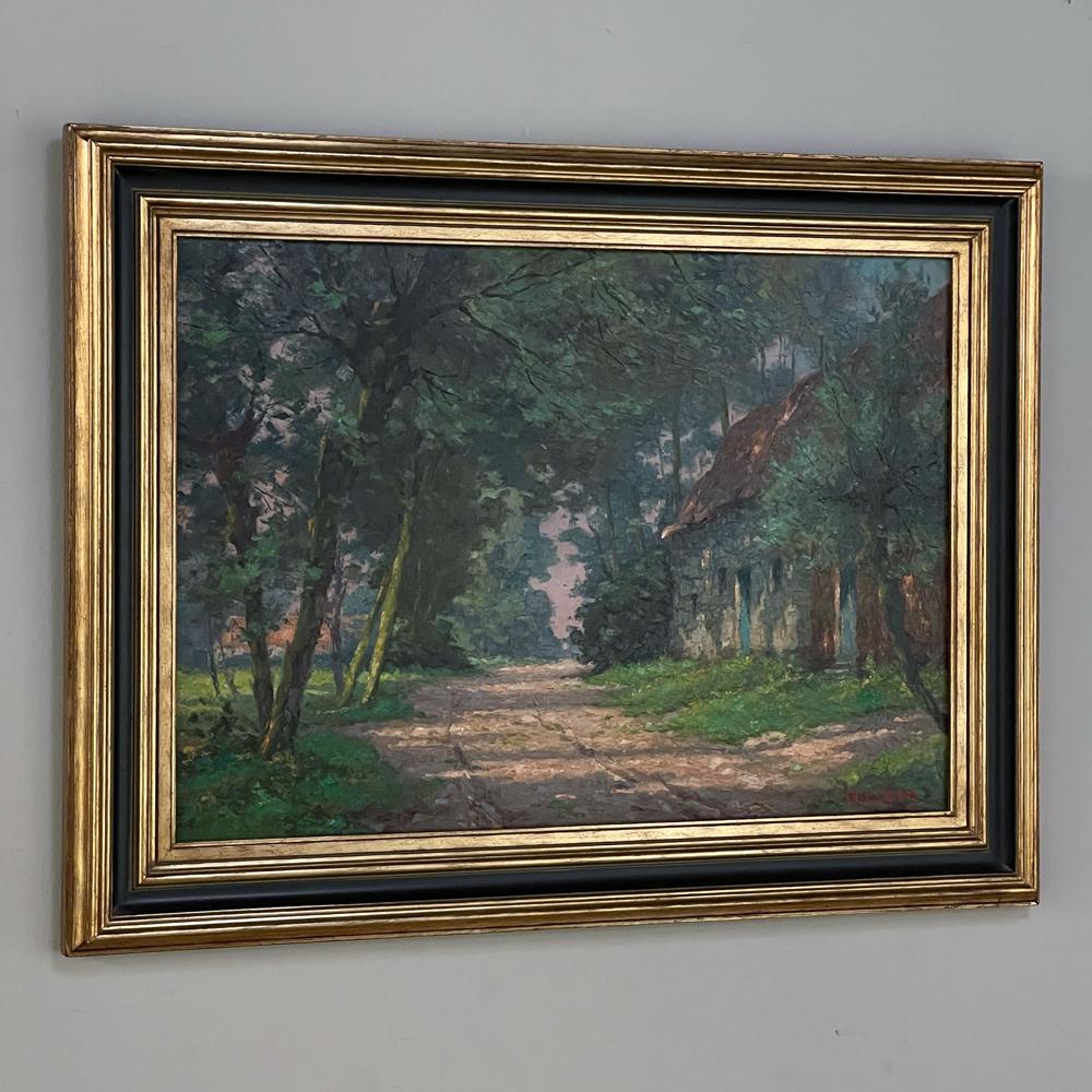 Belgian Antique Framed Oil Painting by Marcel Lizen For Sale