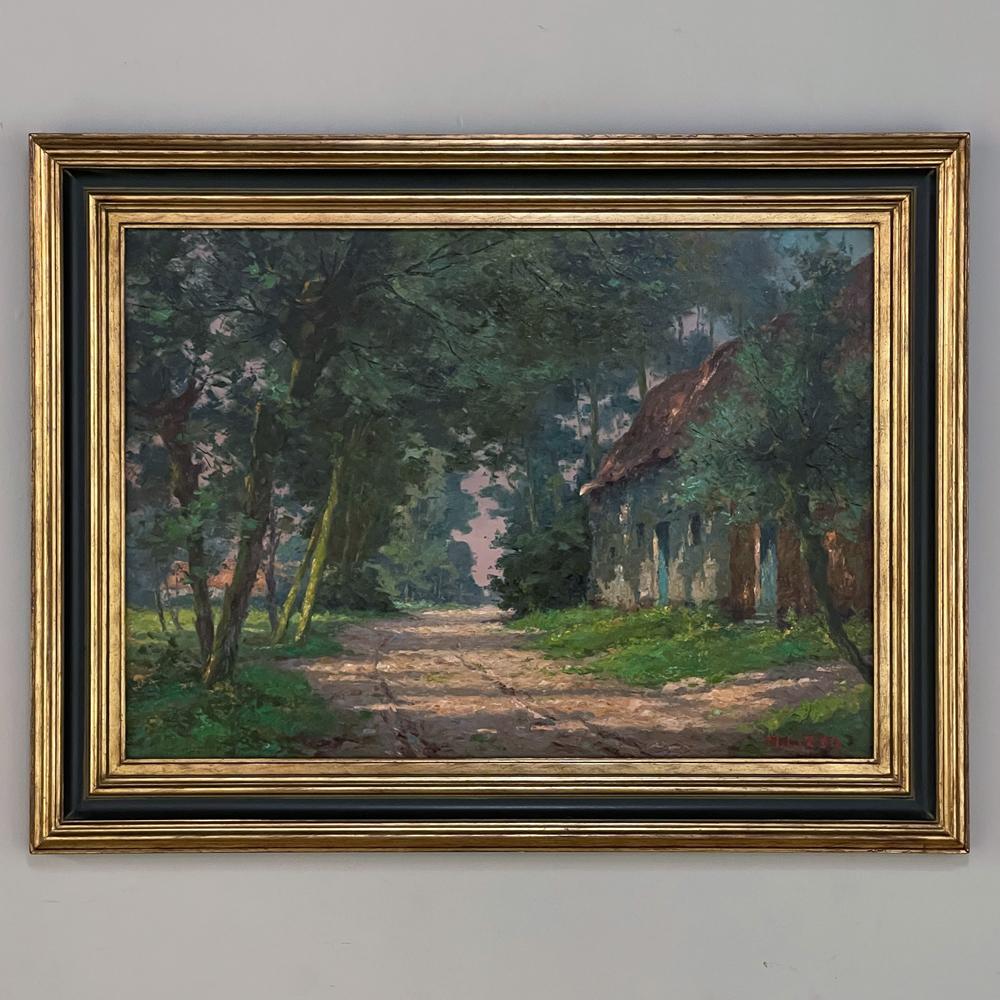 Hand-Painted Antique Framed Oil Painting by Marcel Lizen For Sale