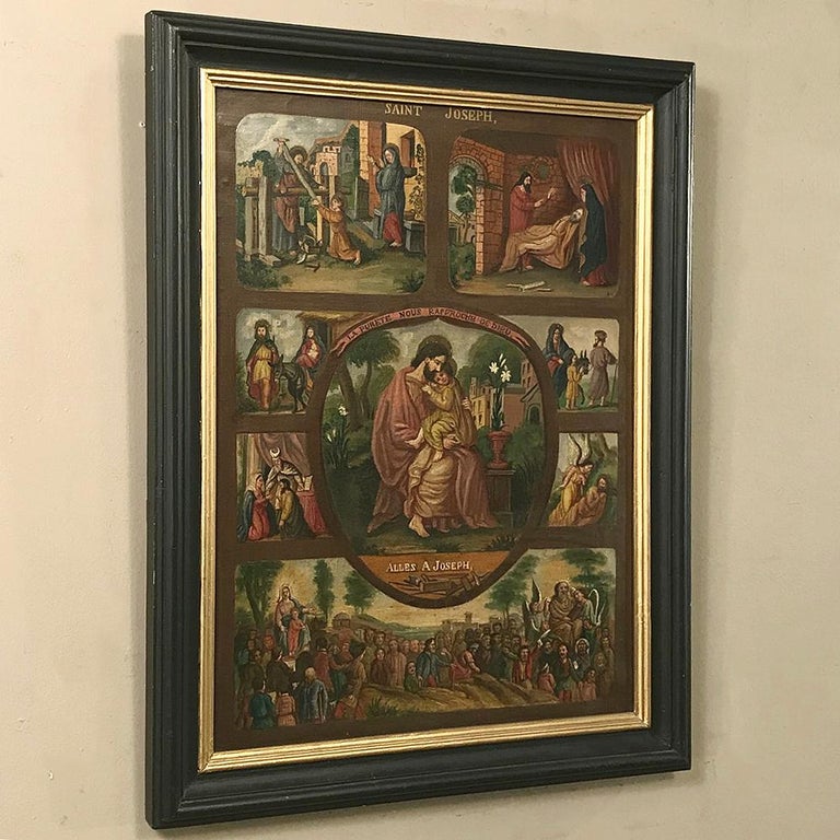 Antique Framed Oil Painting Montage Of Saint Joseph S Life For