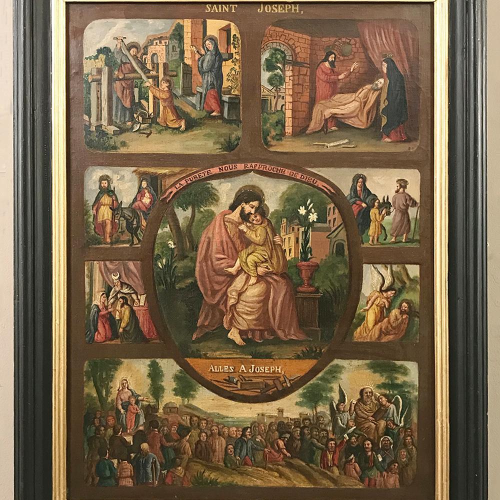 Antique Framed Oil Painting, Montage of Saint Joseph's Life In Good Condition For Sale In Dallas, TX