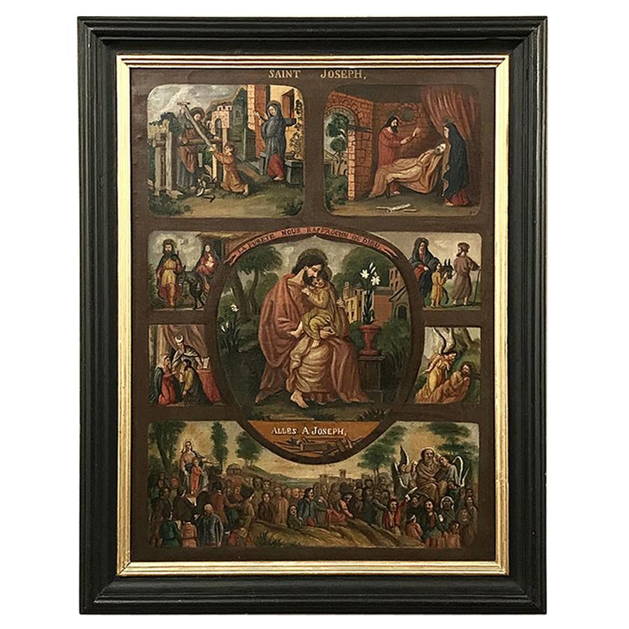 Antique Framed Oil Painting, Montage of Saint Joseph's Life For Sale