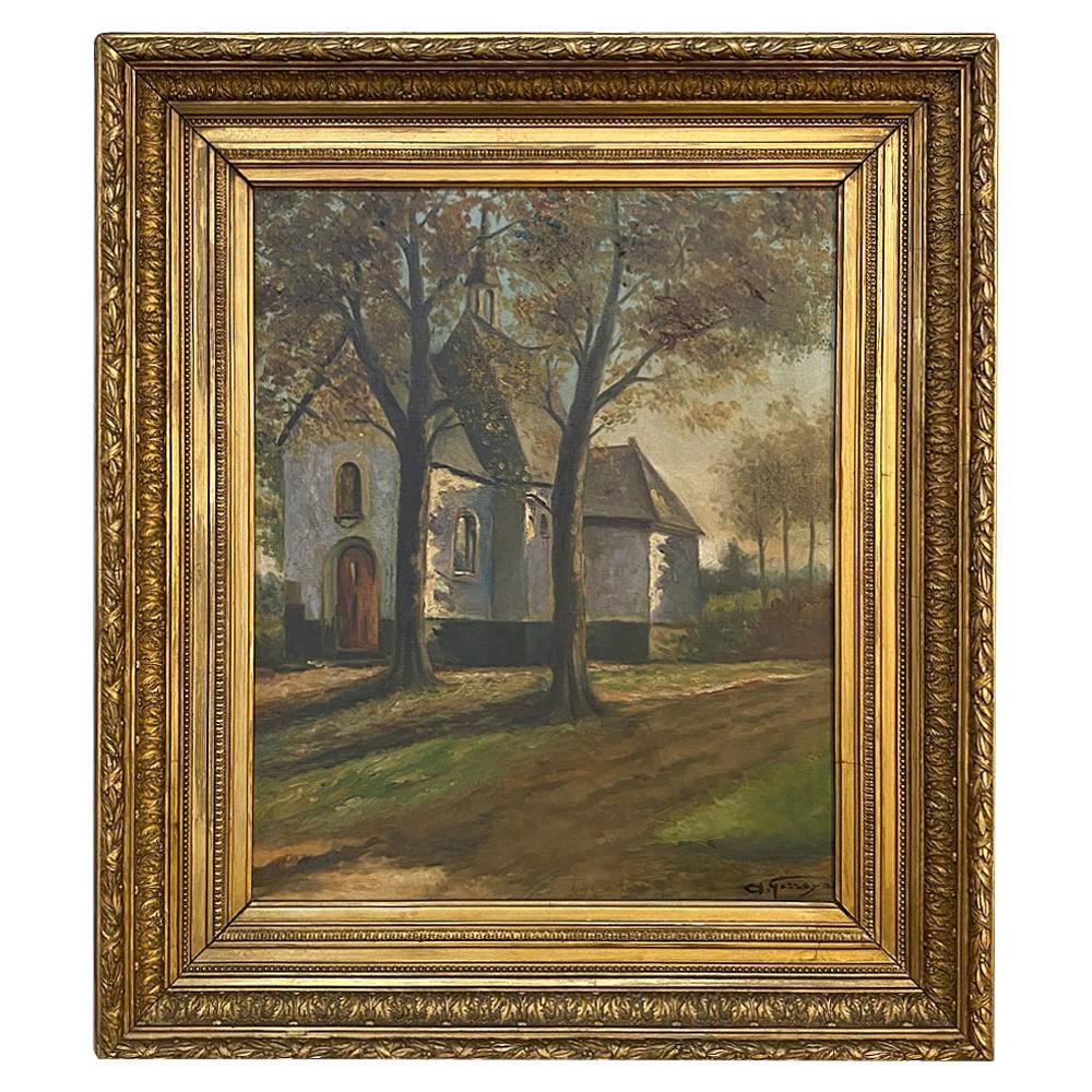 Antique Framed Oil Painting of Village of Vlassenbroek For Sale at 1stDibs