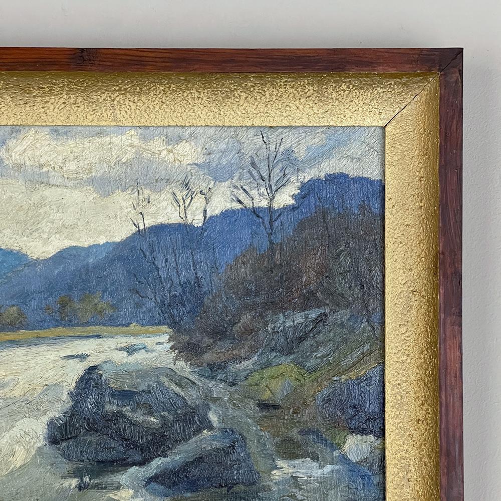 Antique Framed Oil Painting on Board by Lucien Houbiers '1876-1943' In Good Condition For Sale In Dallas, TX