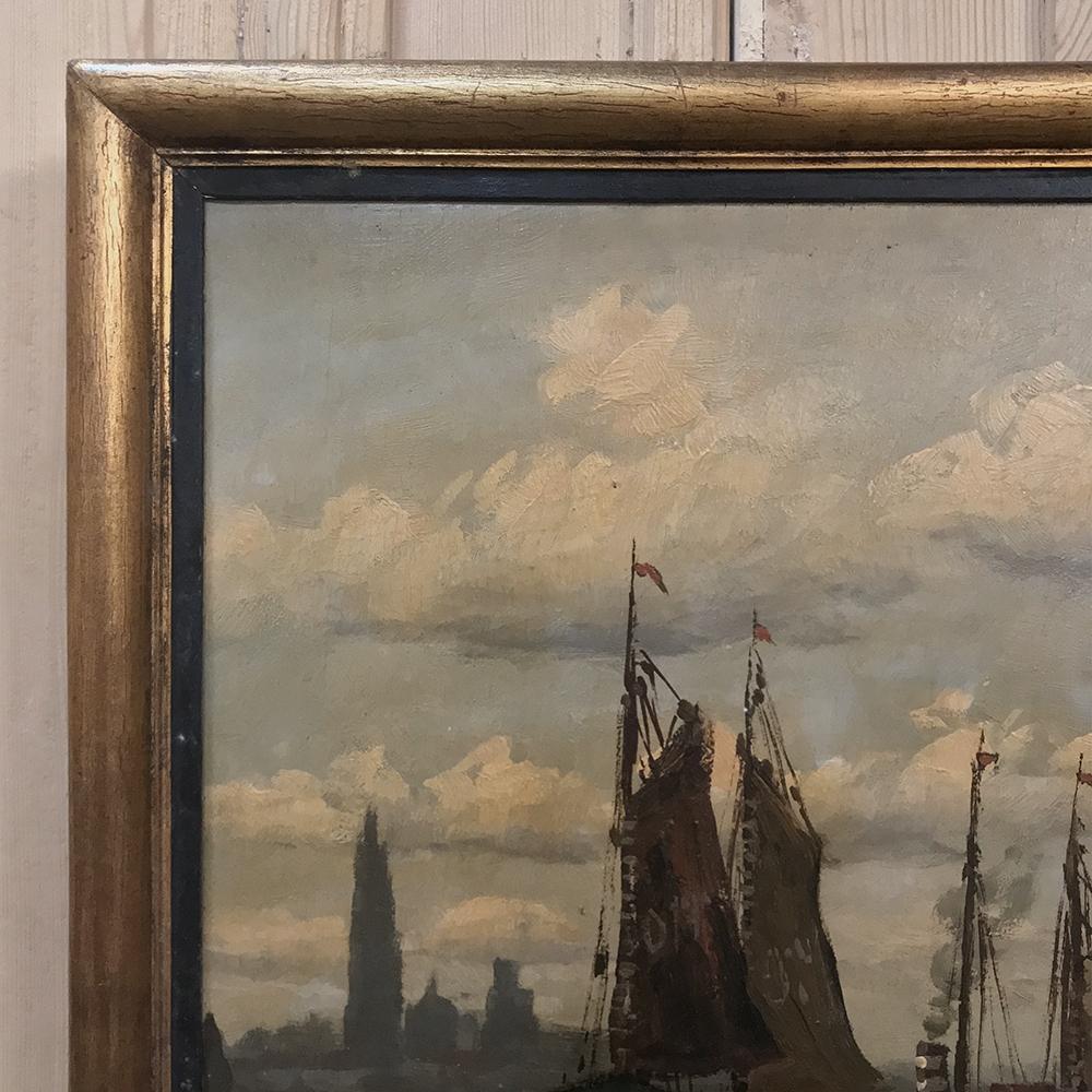 Belgian Antique Framed Oil Painting on Board by Reynaert