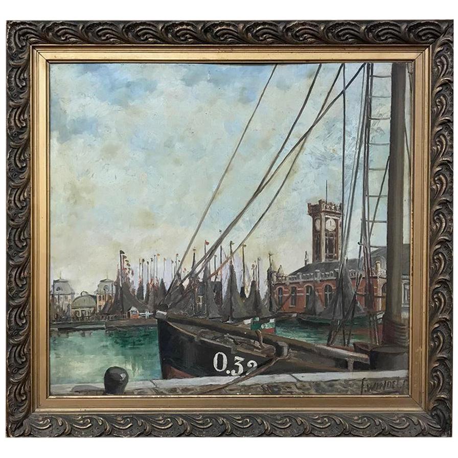 Antique Framed Oil Painting on Board by Windel
