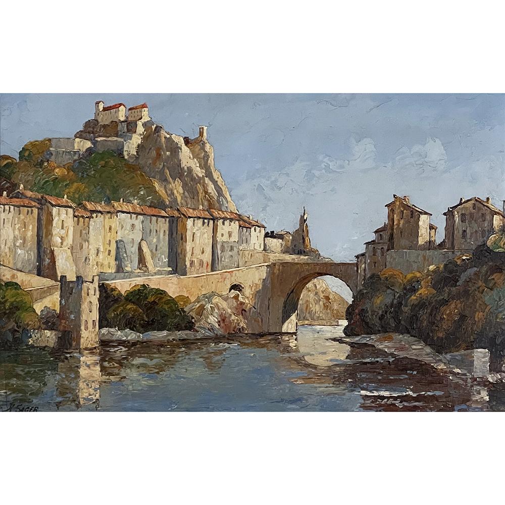 Cette peinture ancienne encadrée de Xavier Rever (1881-1969) représente Sisteron, considérée comme la 