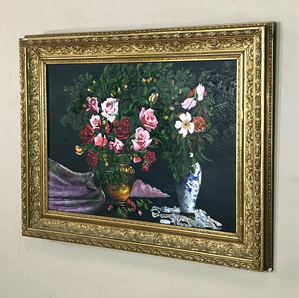1928 an Intriguing Impressionistic Big Still Life Oil Painting on a wooden Panel