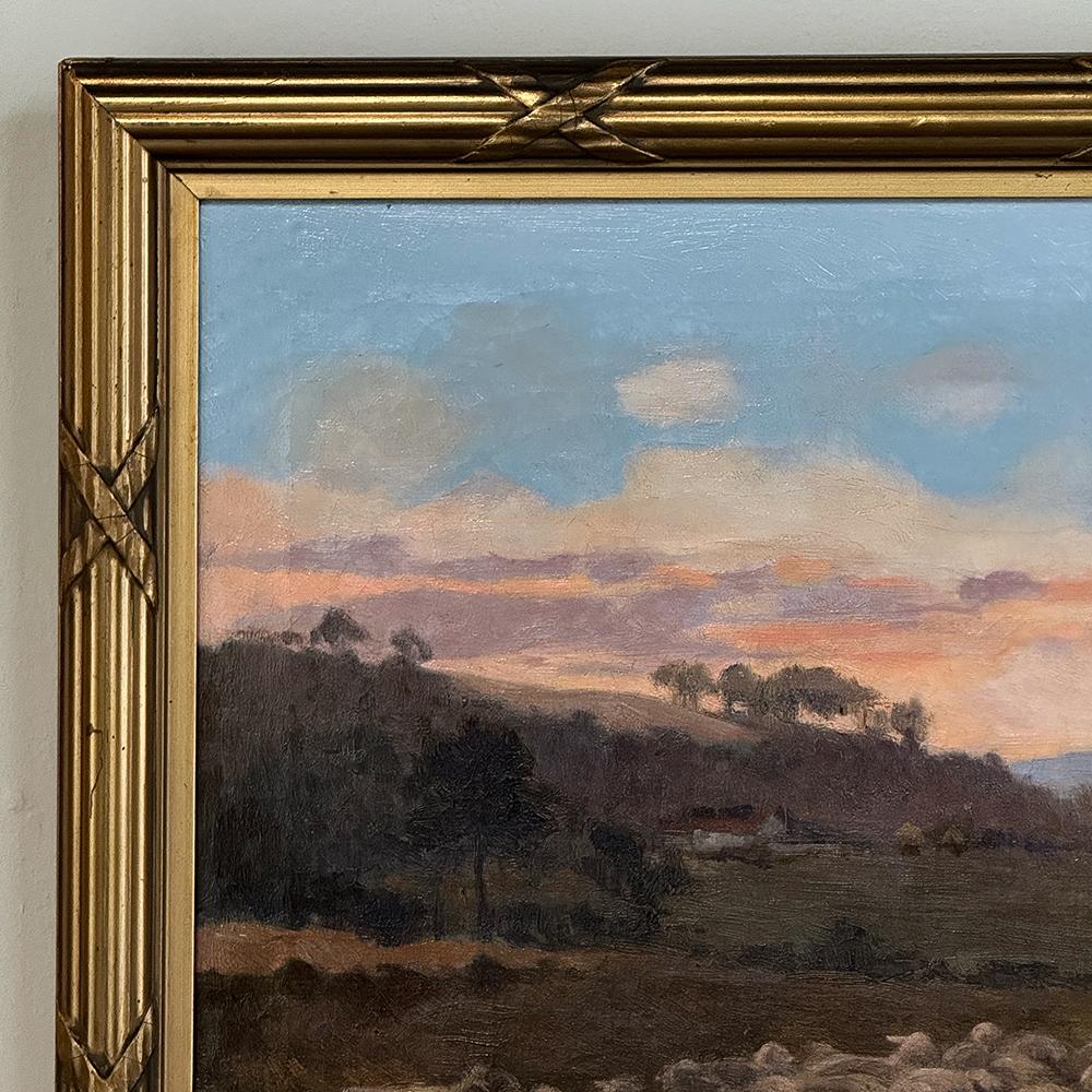Peinture à l'huile sur toile ancienne encadrée de A. Fivet datée de 1923 Bon état - En vente à Dallas, TX