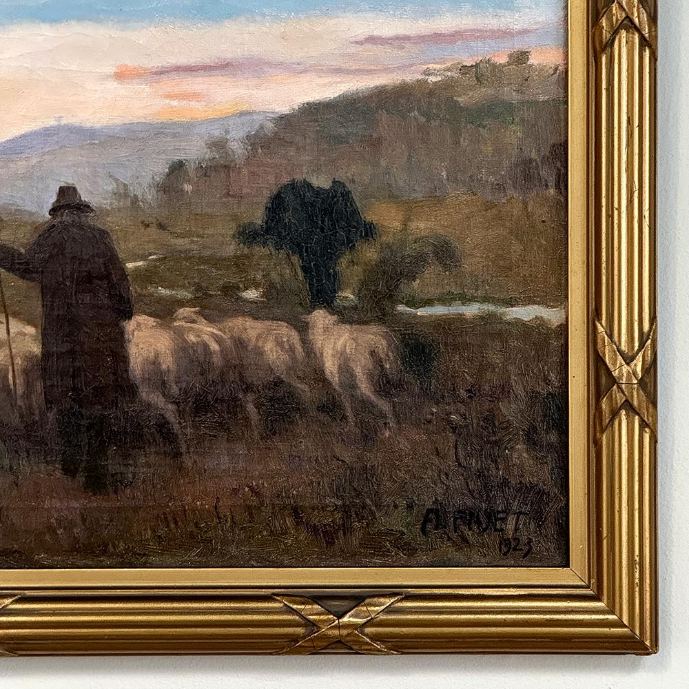 Toile Peinture à l'huile sur toile ancienne encadrée de A. Fivet datée de 1923 en vente