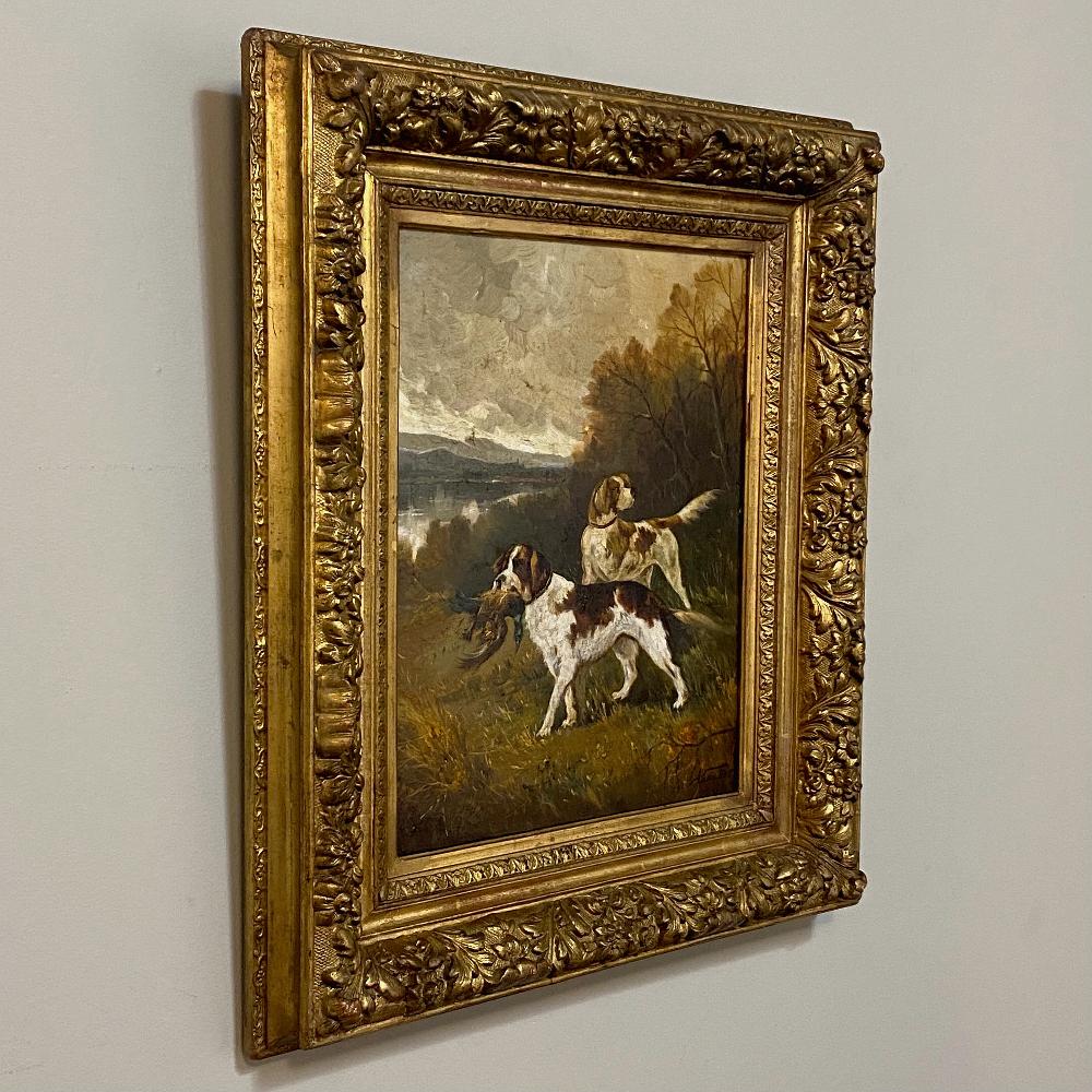 Romantic Antique Framed Oil Painting on Canvas by Albert Caullet