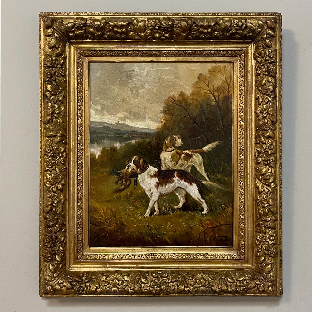 Hand-Painted Antique Framed Oil Painting on Canvas by Albert Caullet