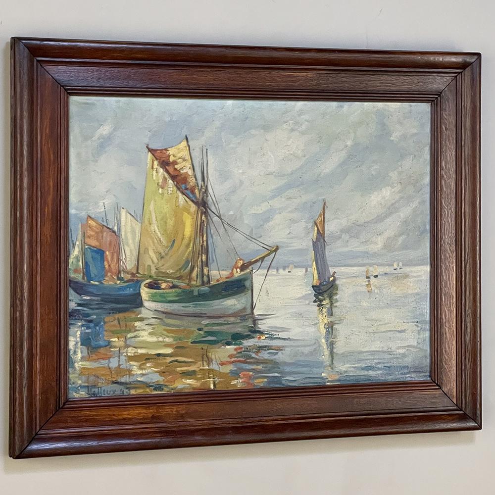 Expressionist Antique Framed Oil Painting on Canvas by E. Halleux Dated 1940 For Sale