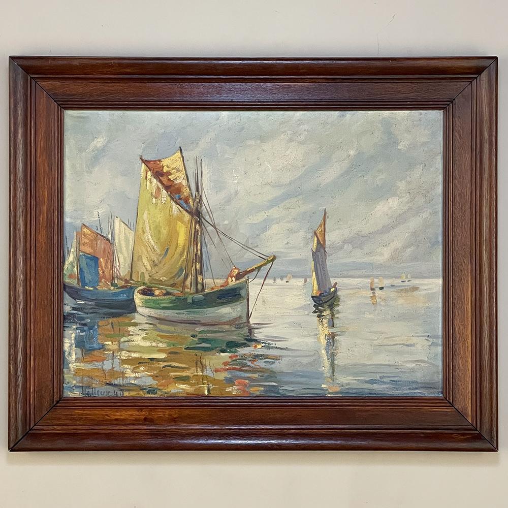Hand-Painted Antique Framed Oil Painting on Canvas by E. Halleux Dated 1940 For Sale