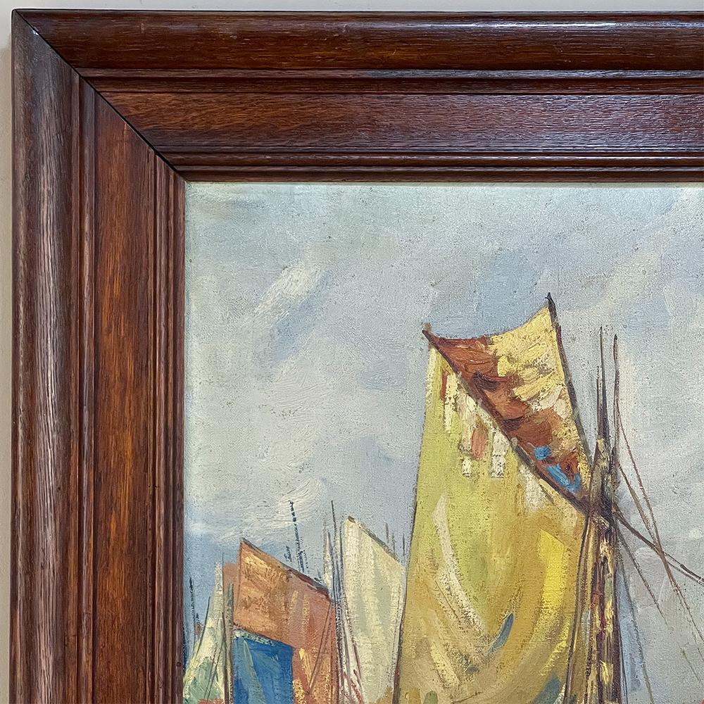 Antique Framed Oil Painting on Canvas by E. Halleux Dated 1940 In Good Condition For Sale In Dallas, TX