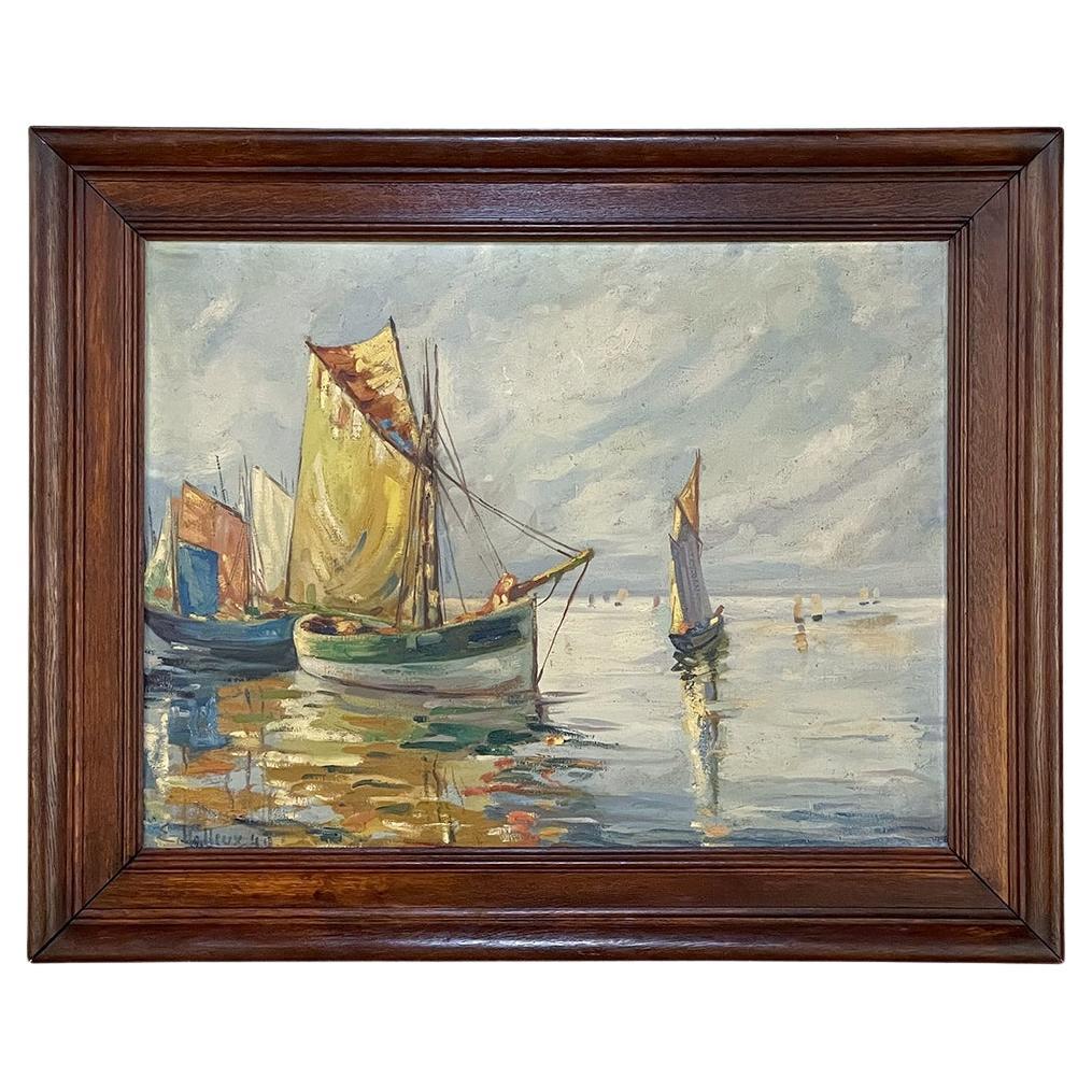 Antique Framed Oil Painting on Canvas by E. Halleux Dated 1940
