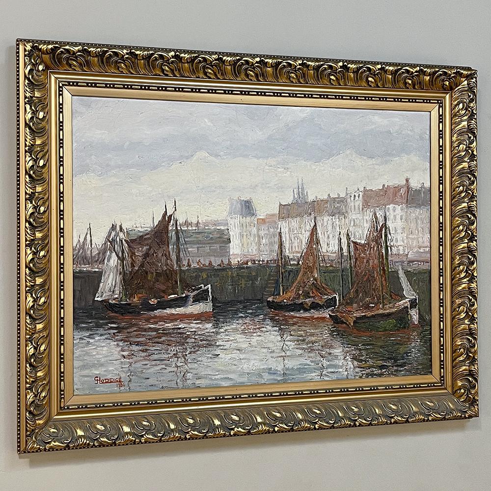 French Antique Framed Oil Painting on Canvas by G. Hodeige, Dated 1936 For Sale