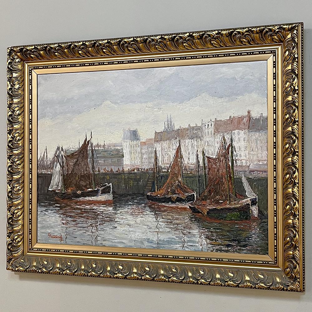 Hand-Painted Antique Framed Oil Painting on Canvas by G. Hodeige, Dated 1936 For Sale