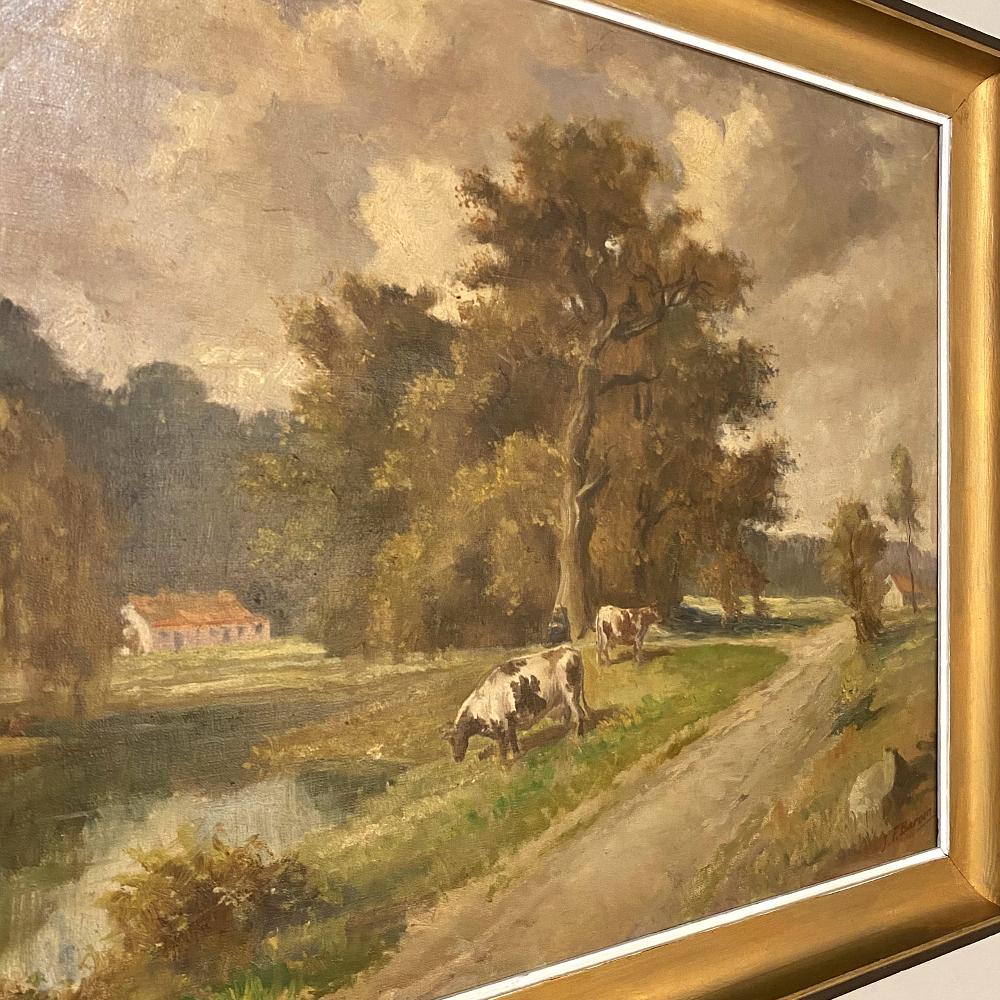 French Antique Framed Oil Painting on Canvas by J. F. Barone For Sale