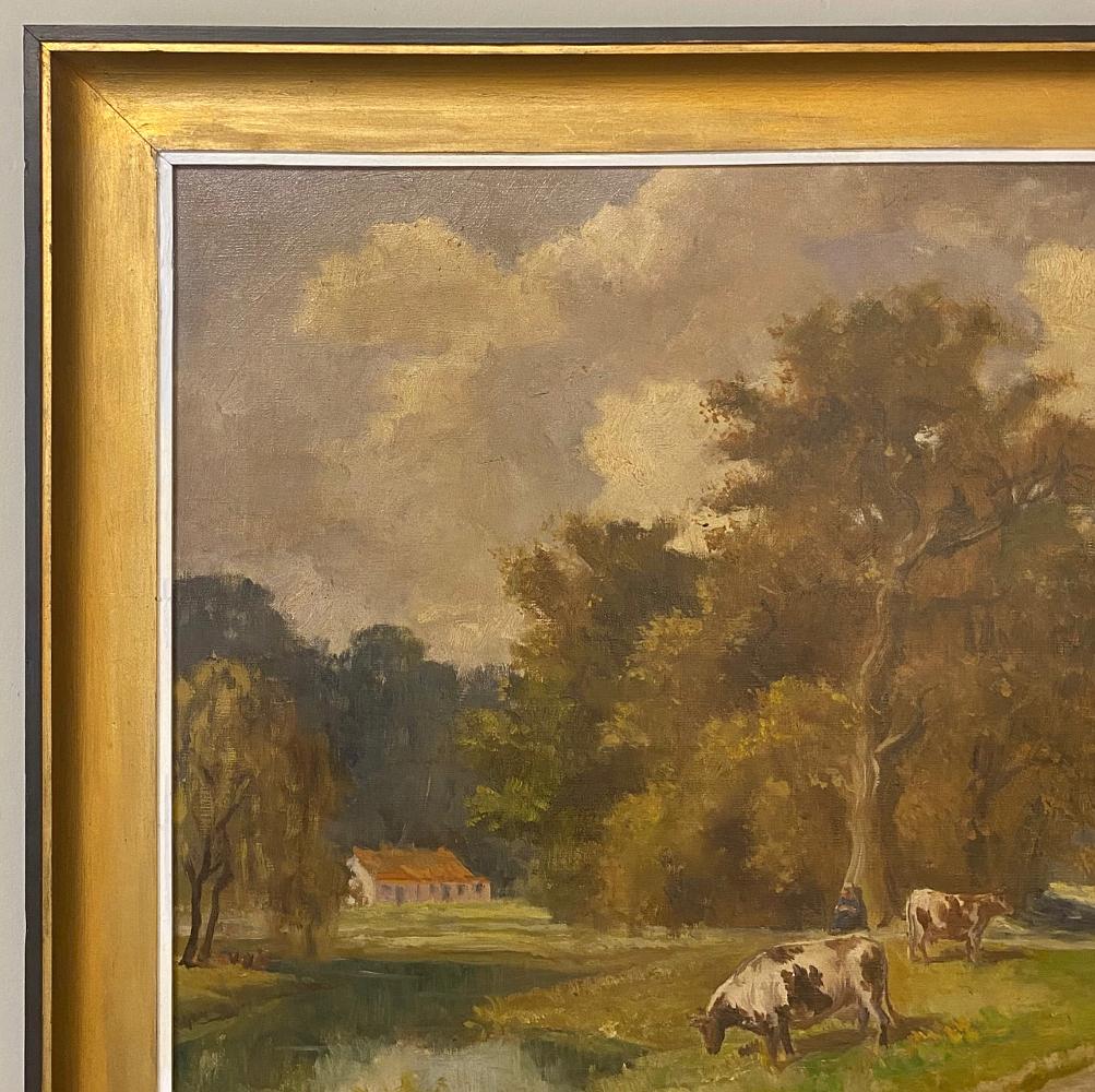 Hand-Painted Antique Framed Oil Painting on Canvas by J. F. Barone For Sale