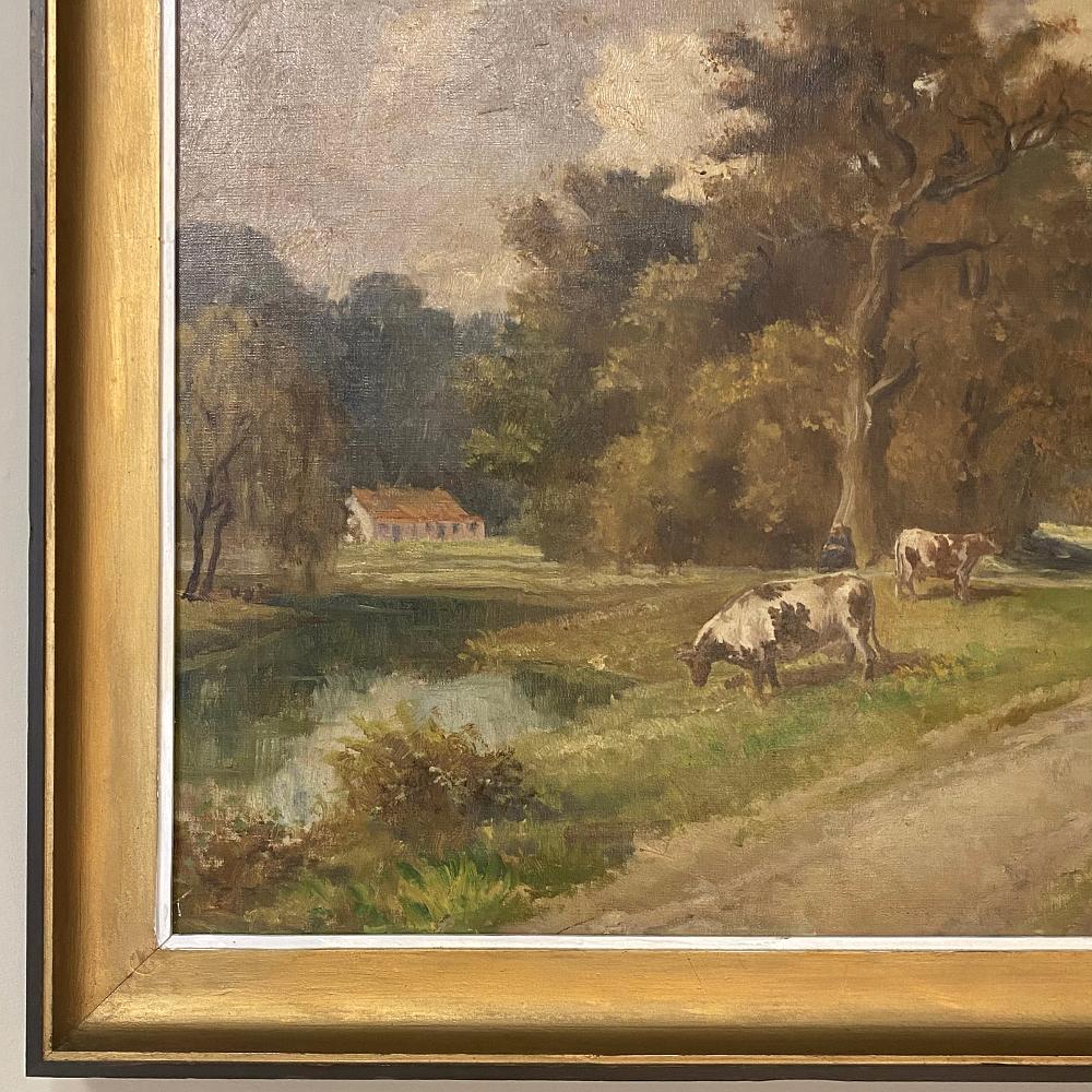 Antique Framed Oil Painting on Canvas by J. F. Barone For Sale 1