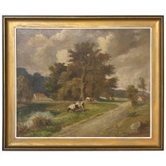 Antique Framed Oil Painting on Canvas by J. F. Barone