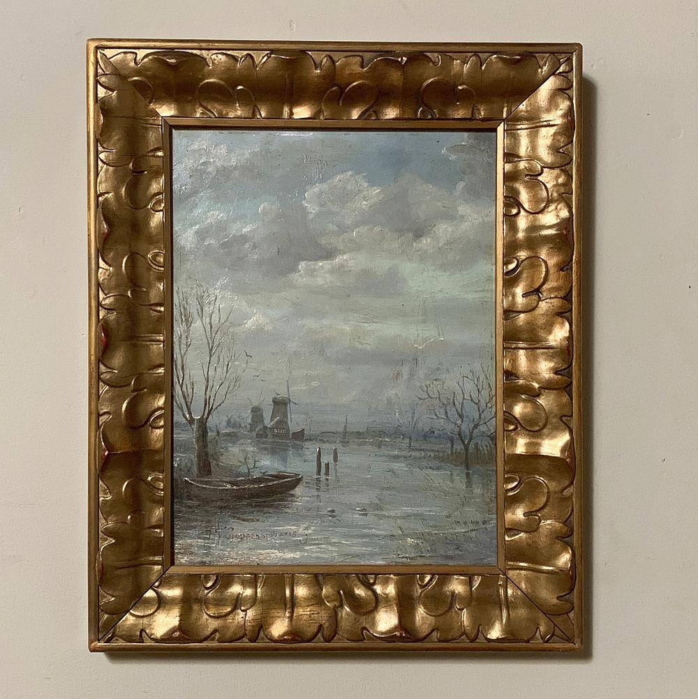 Hand-Crafted Antique Framed Oil Painting on Canvas by J.F. Hoppenbrouwers