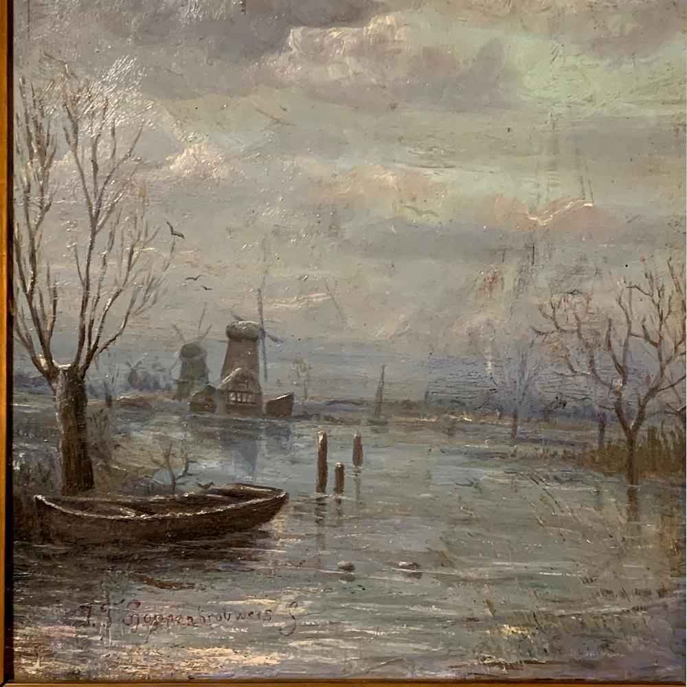 Antique Framed Oil Painting on Canvas by J.F. Hoppenbrouwers In Good Condition In Dallas, TX