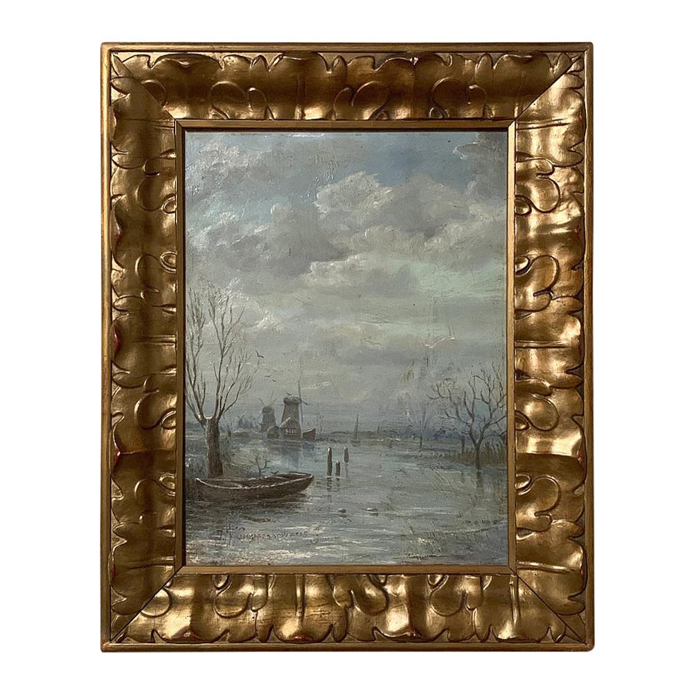 Antique Framed Oil Painting on Canvas by J.F. Hoppenbrouwers
