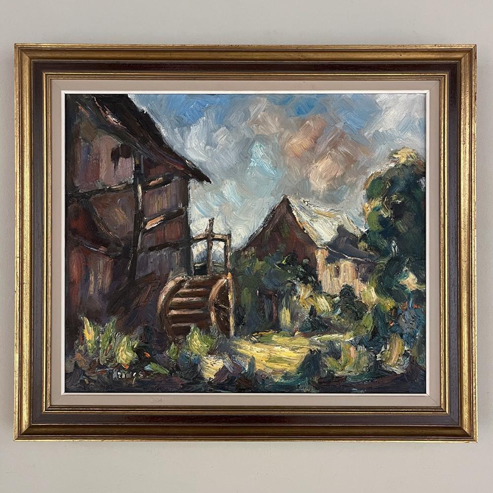 Hand-Painted Antique Framed Oil Painting on Canvas by Krings For Sale