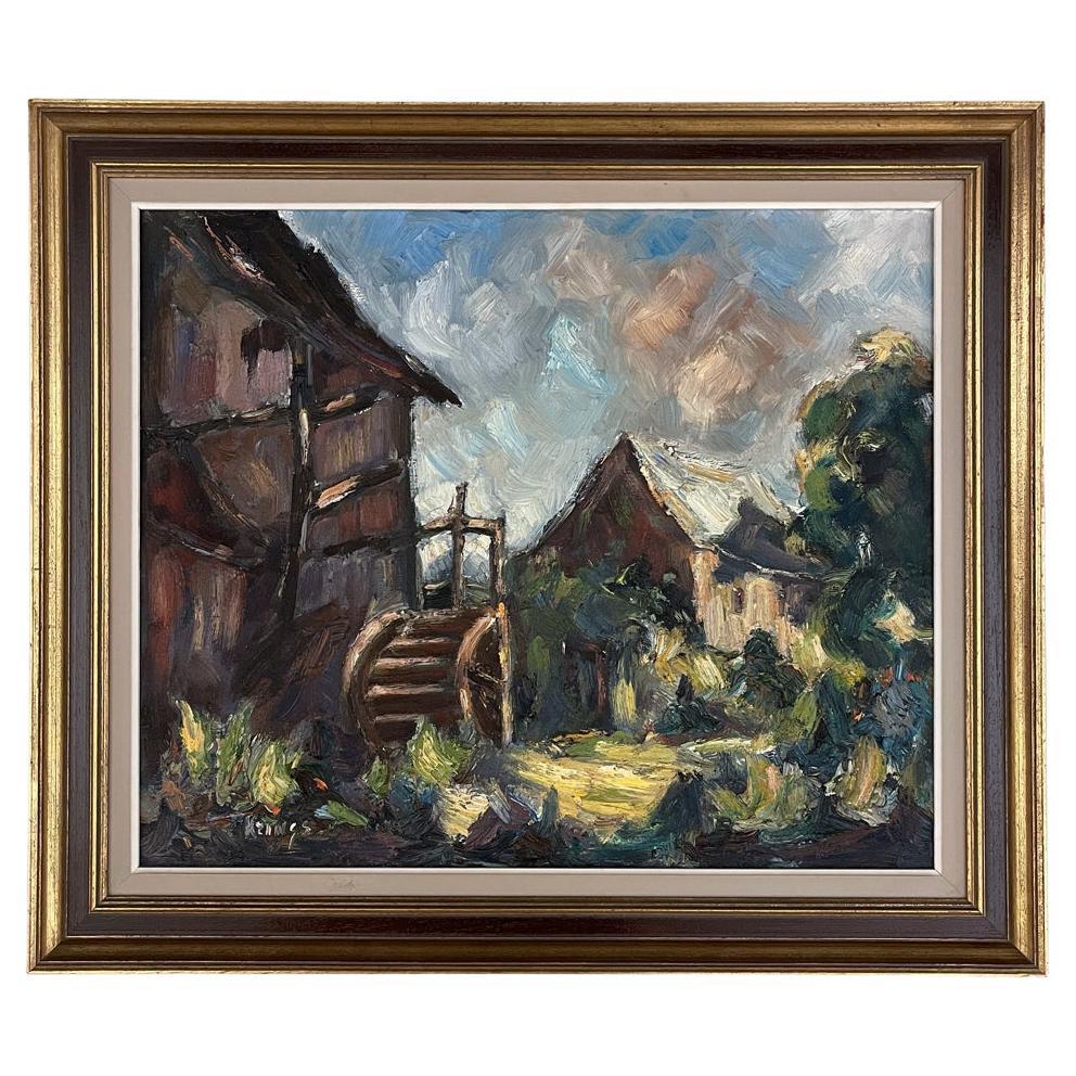 Peinture à l'huile sur toile encadrée d'antiquités par Krings en vente