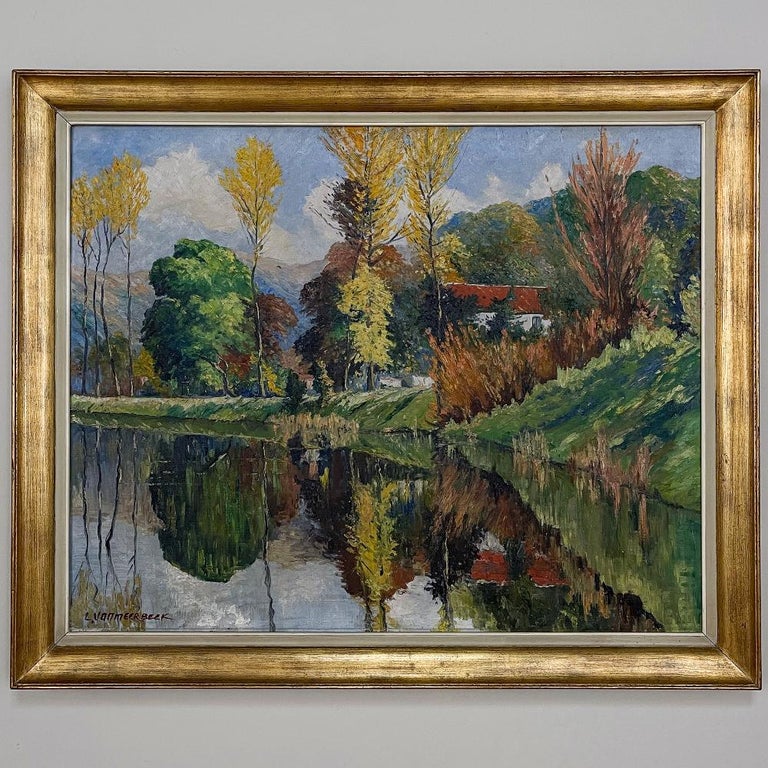 Hand-Painted Antique Framed Oil Painting on Canvas by L. Vanmeerbeek For Sale