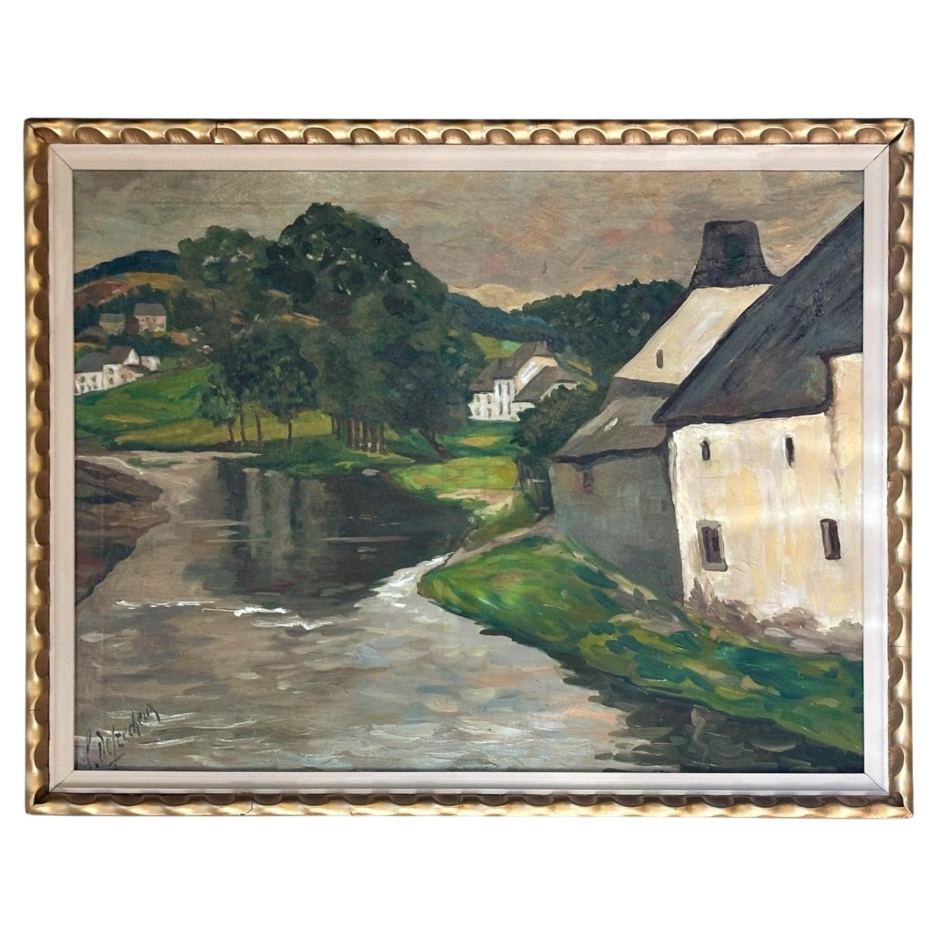 Peinture à l'huile ancienne encadrée sur toile de Léon De Frecheux (1884-1944)