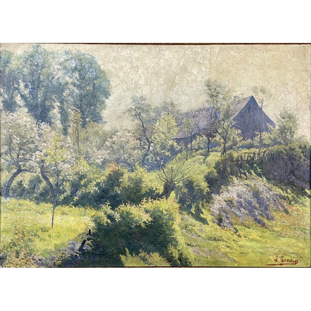 Antique Framed Oil Painting on Canvas by Louis Loncin (1875-1946)
Take a close look at this grand, important oil painting on canvas in its original frame, painted by listed artist Louis Loncin from the waning years of the Impressionism period around