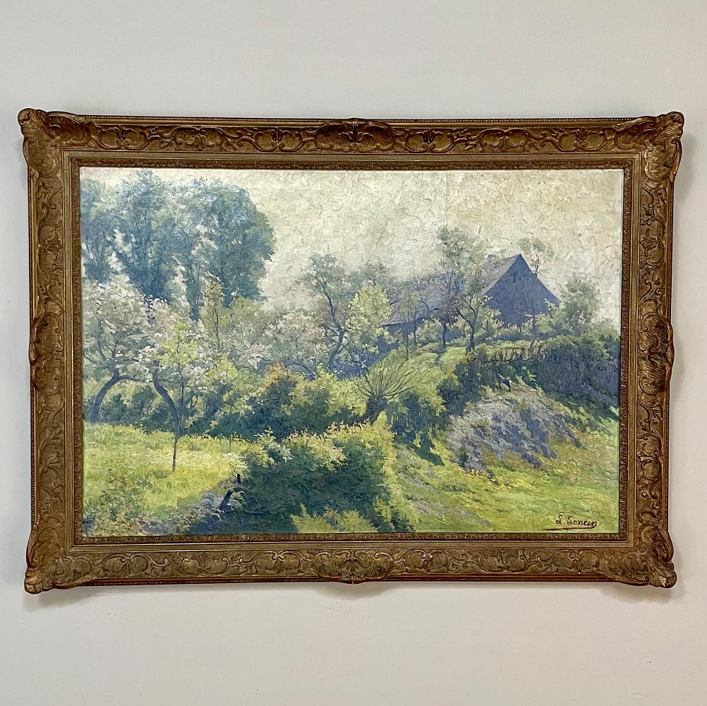 Hand-Painted Antique Framed Oil Painting on Canvas by Louis Loncin (1875-1946) For Sale