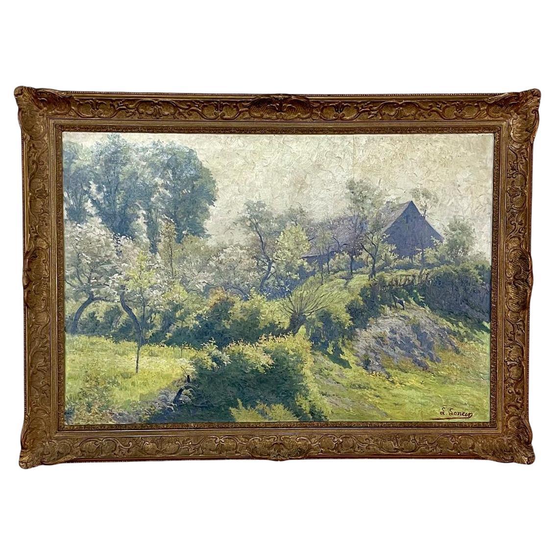 Peinture à l'huile ancienne sur toile encadrée de Louis Loncin (1875-1946)