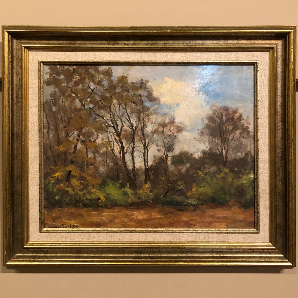 Hand-Painted Antique Framed Oil Painting on Board by Ludovic Janssen For Sale