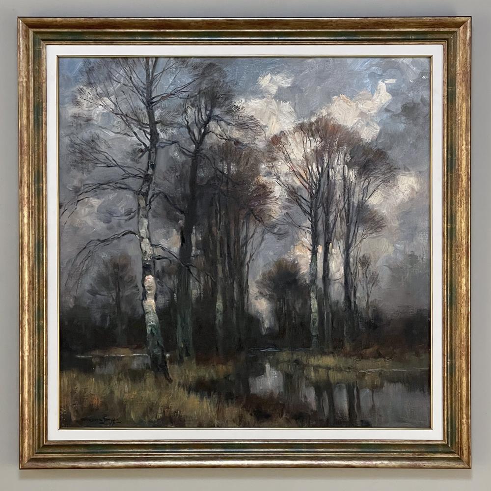 Hand-Painted Antique Framed Oil Painting on Canvas by Ludovic Janssen For Sale