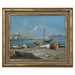 Cuadro al óleo sobre lienzo enmarcado antiguo de Massimo Salvati