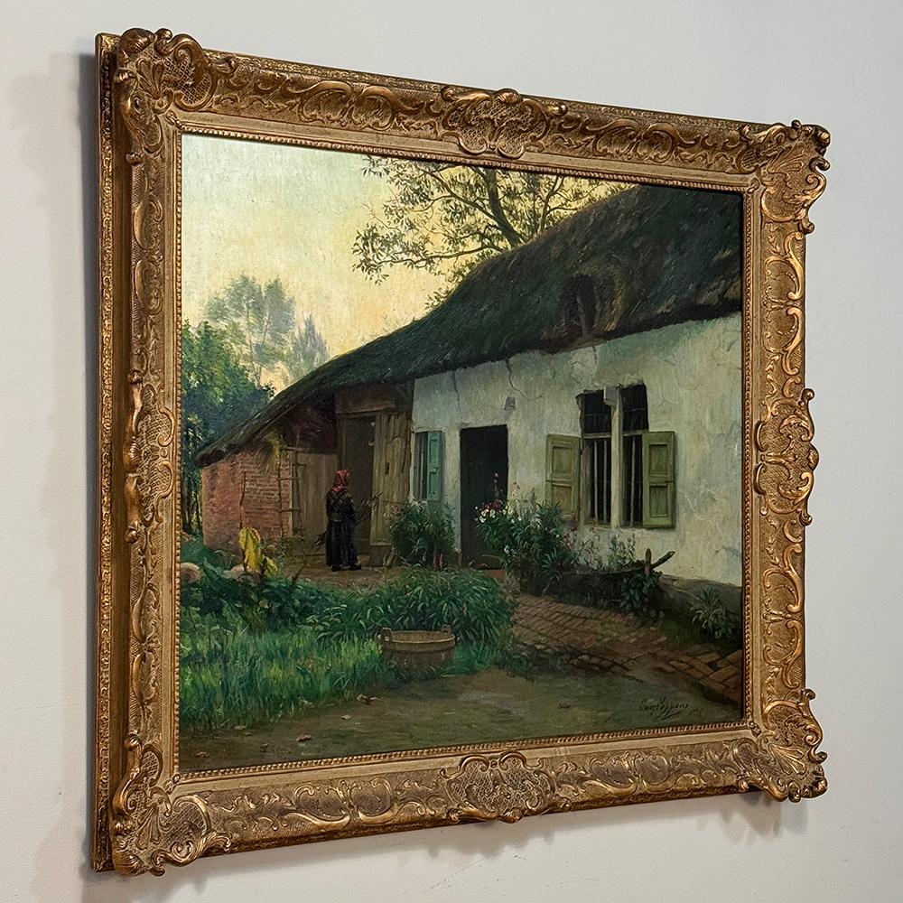Beaux-Arts Antico dipinto a olio su tela con cornice di Omer Coppens (1864-1926) in vendita