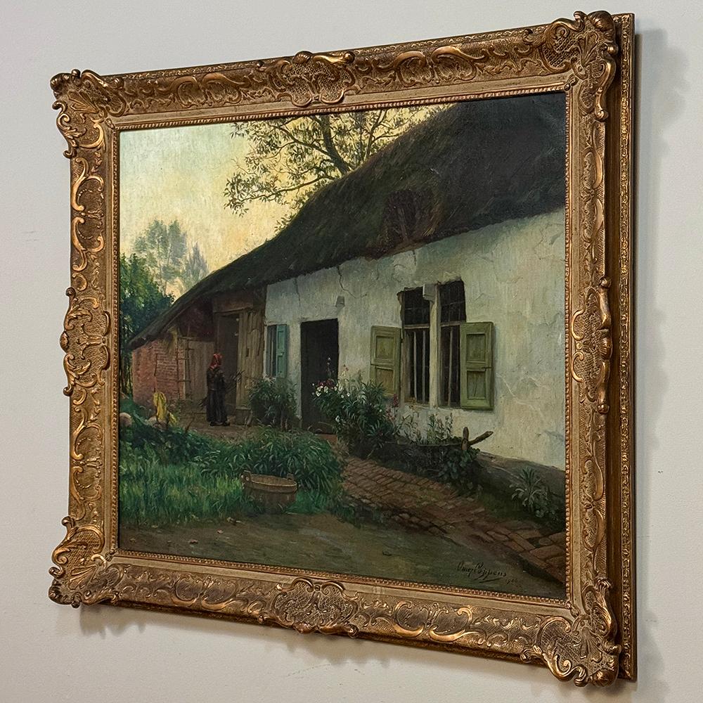 Belga Antico dipinto a olio su tela con cornice di Omer Coppens (1864-1926) in vendita