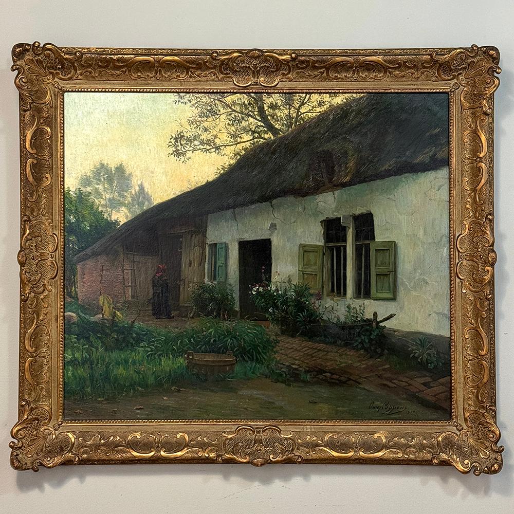 Dipinto a mano Antico dipinto a olio su tela con cornice di Omer Coppens (1864-1926) in vendita