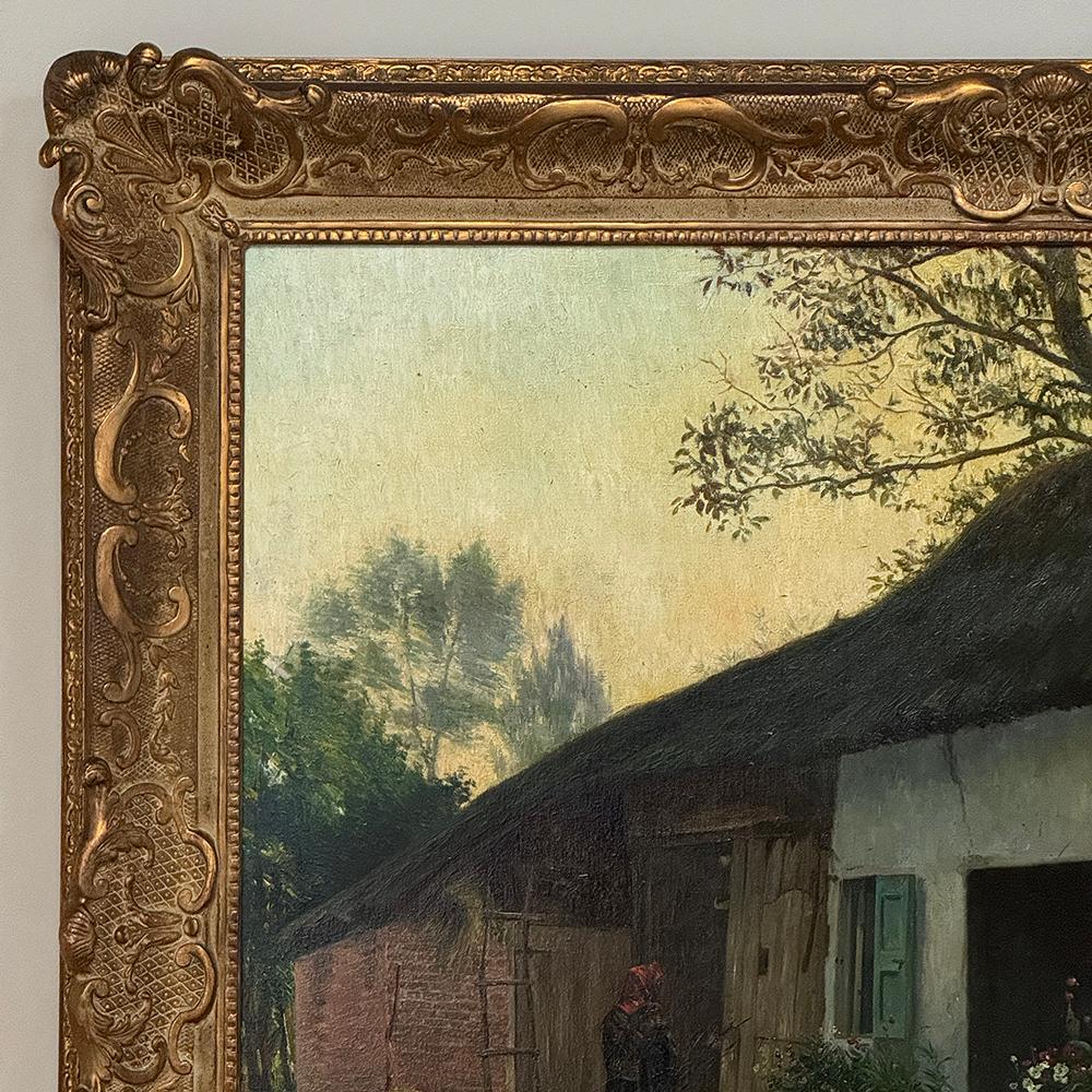 Antico dipinto a olio su tela con cornice di Omer Coppens (1864-1926) In condizioni buone in vendita a Dallas, TX