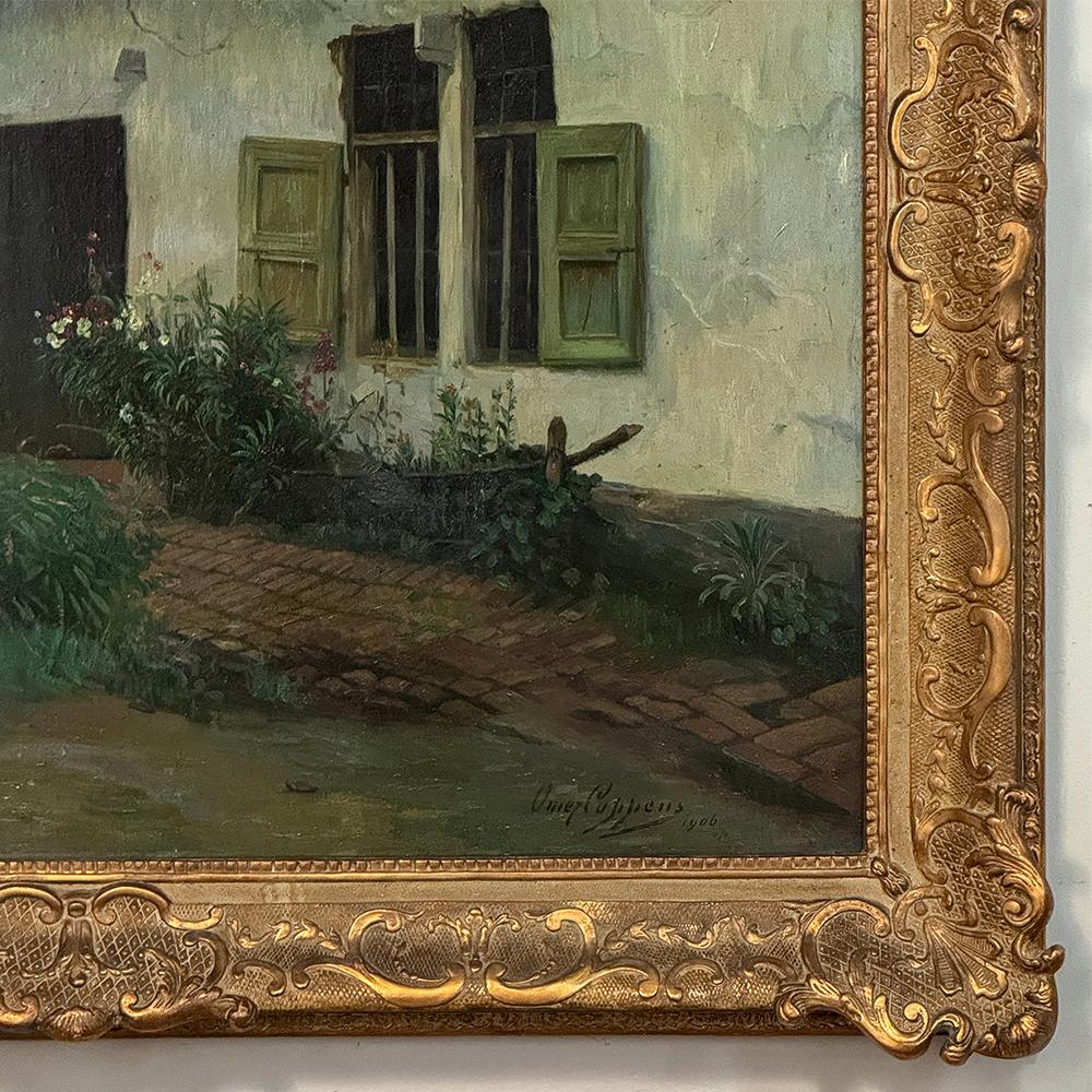 Tela Antico dipinto a olio su tela con cornice di Omer Coppens (1864-1926) in vendita