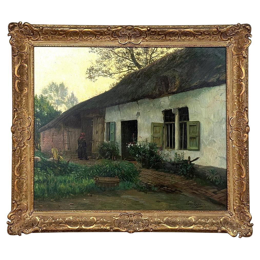 Antico dipinto a olio su tela con cornice di Omer Coppens (1864-1926)