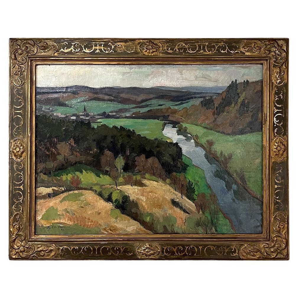 Antique Framed Oil Painting on Canvas by Pol-Francois Mathieu For Sale