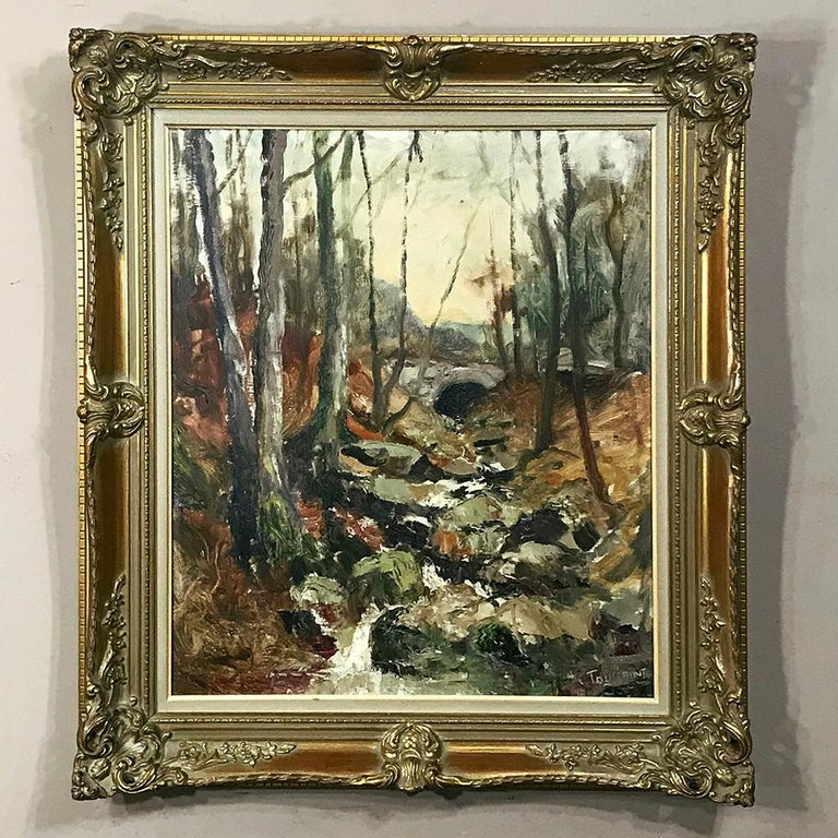 Antique Framed Oil Painting on Canvas by Toussaint For Sale at 1stdibs