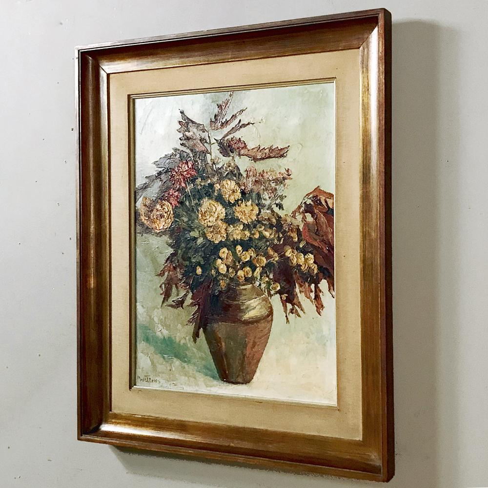 Hand-Painted Antique Framed Oil Painting on Canvas by Wellens For Sale