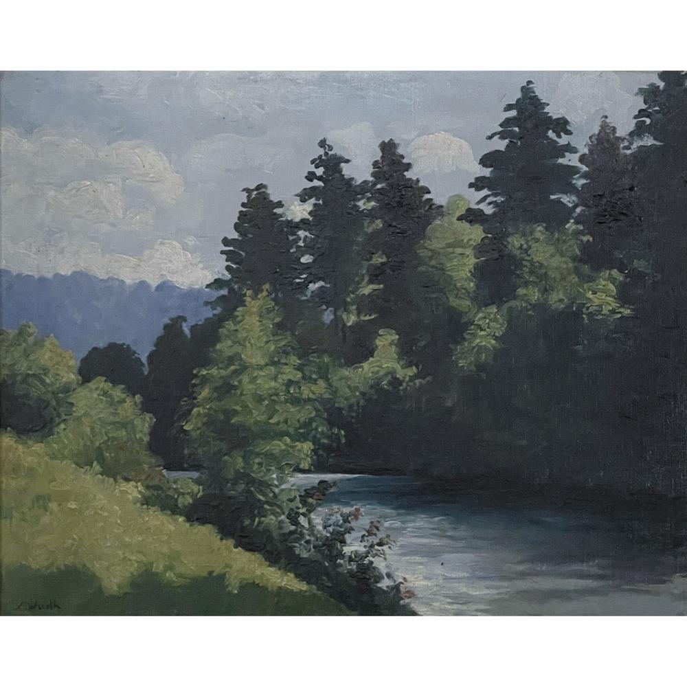 L'ancienne peinture à l'huile sur toile encadrée de Xavier Wurth (1869-1933) est une œuvre captivante représentant la vallée de l'Ourthe. Wurth a créé un excellent rendu de la scène en utilisant une palette de bleu-gris pour dépeindre un matin