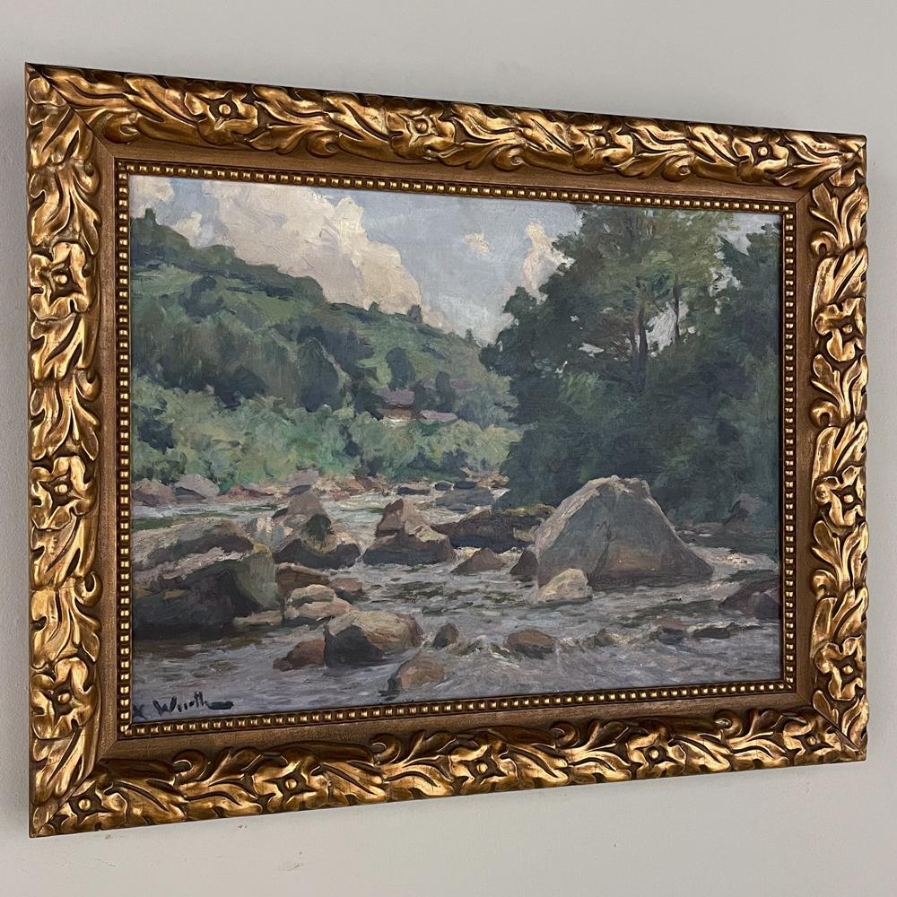 Expressionist Antique Framed Oil Painting on Canvas by Xavier Wurth For Sale