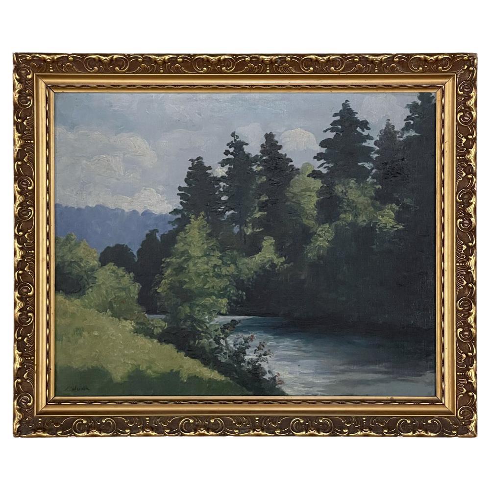 Peinture à l'huile sur toile encadrée ancienne de Xavier Wurth en vente